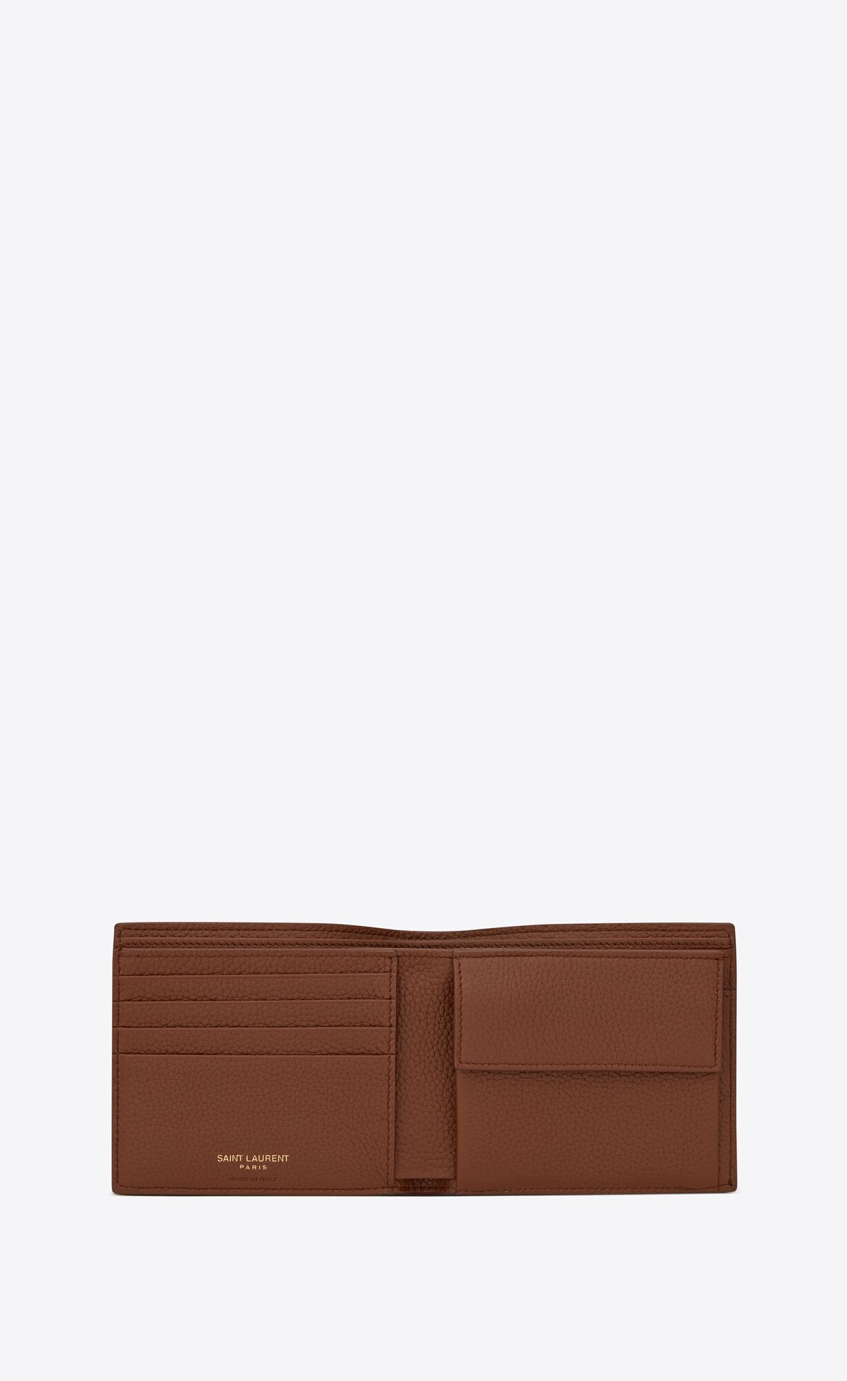 YSL Tiny Cassandre East/West Wallet With Coin Purse In Grained Kozene Hnede | 91083-XWYU