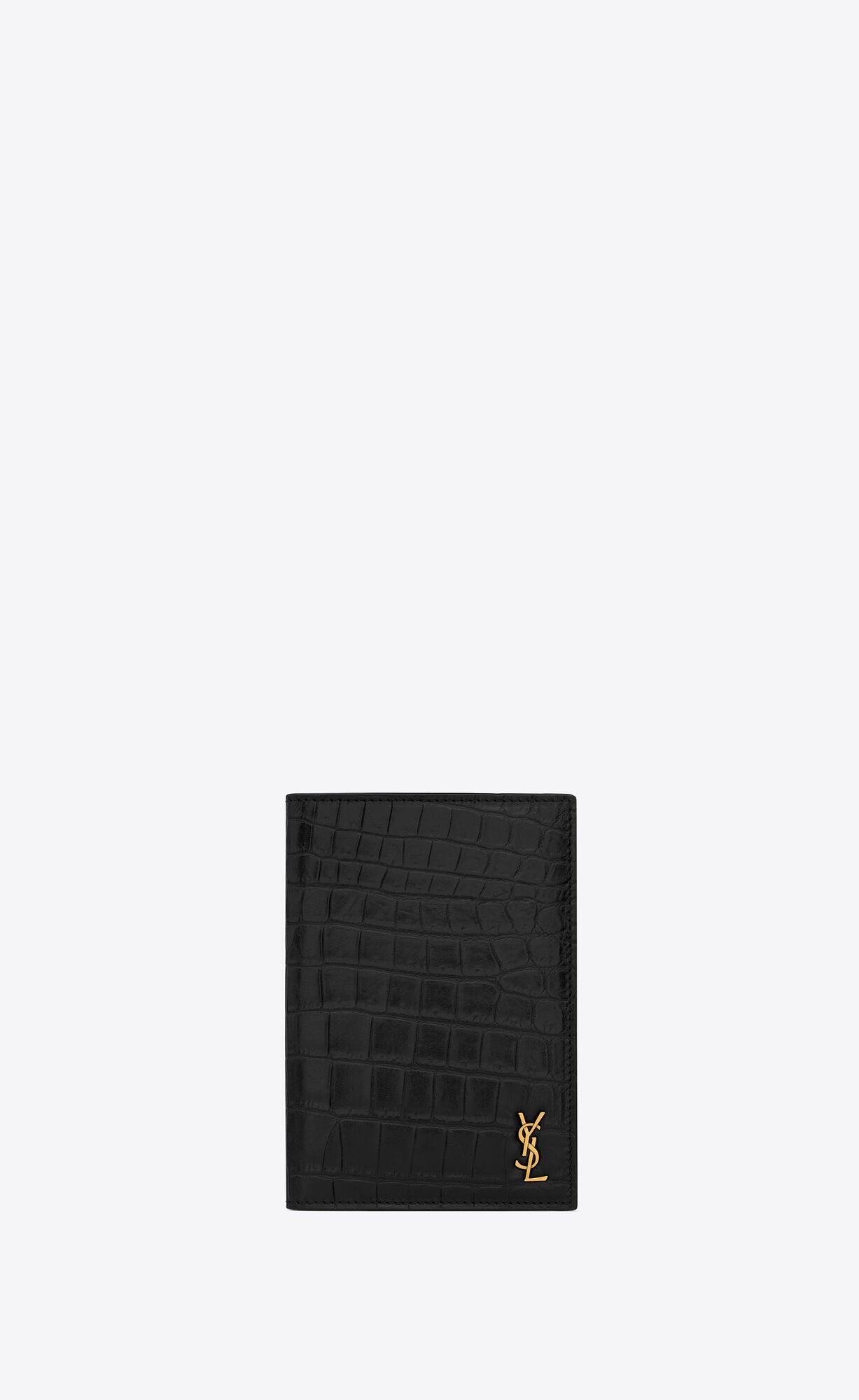 YSL Tiny Cassandre Passport Case In Crocodile-embossed Kozene Čierne | 40937-LBPK