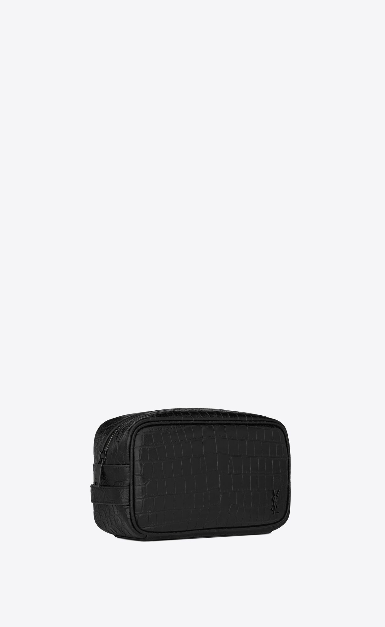 YSL Tiny Cassandre Small Grooming Case In Crocodile-embossed Matte Kozene Čierne | 37941-UVJK