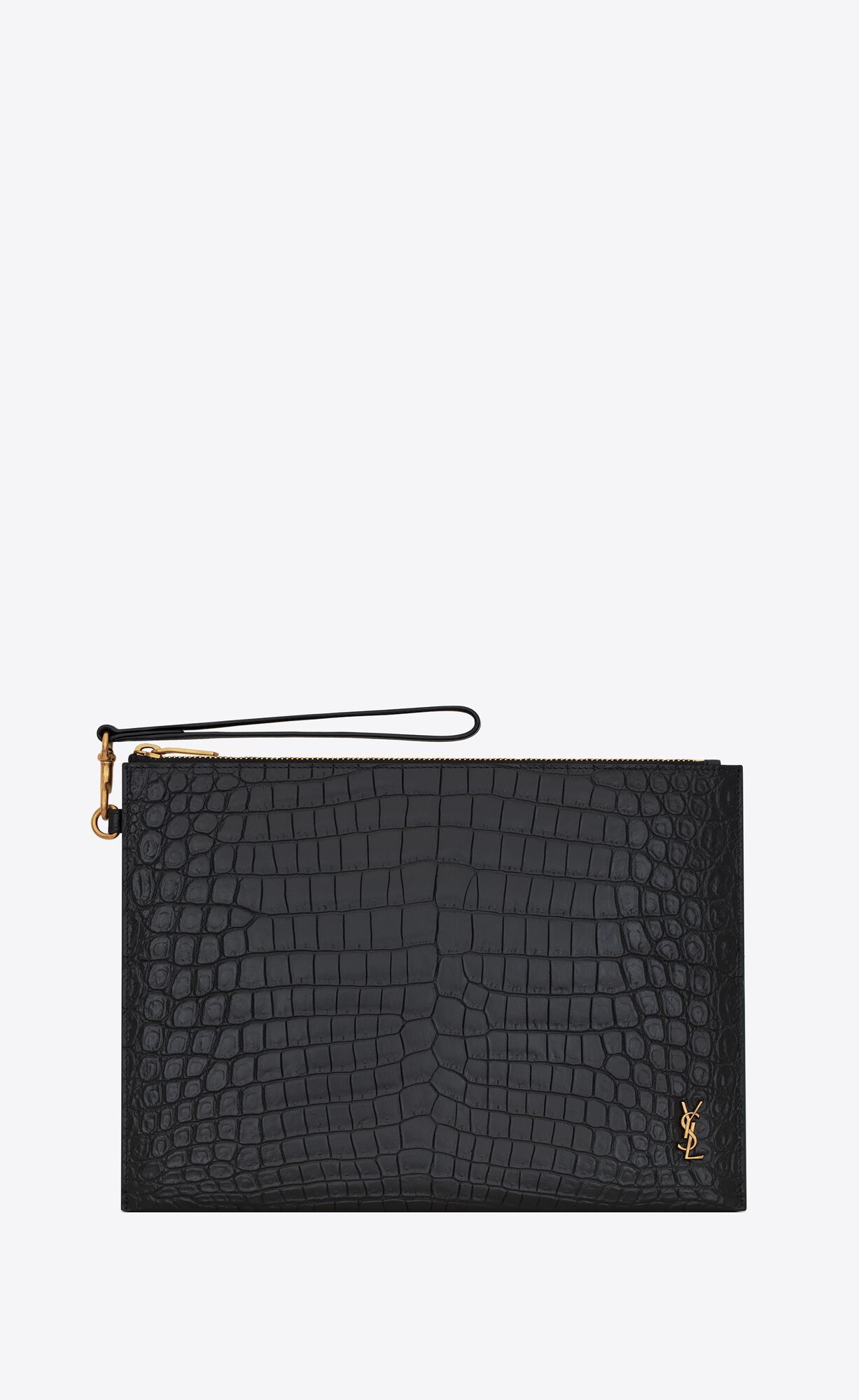 YSL Tiny Cassandre Zip Tablet Holder In Crocodile-embossed Kozene Noir | 12974-ZHIK