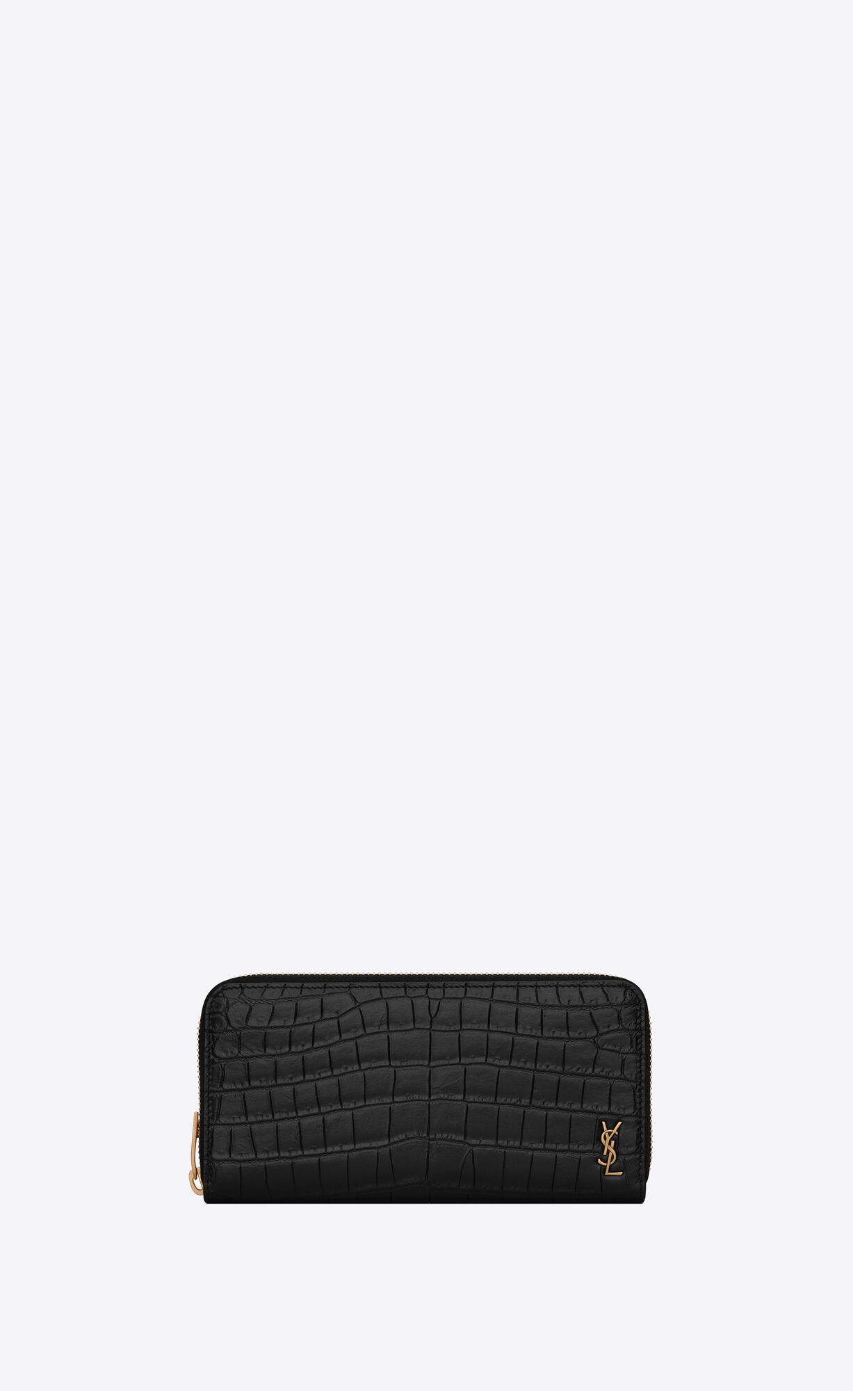 YSL Tiny Cassandre Zip-around Wallet In Crocodile-embossed Matte Kozene Čierne | 14056-WFSZ