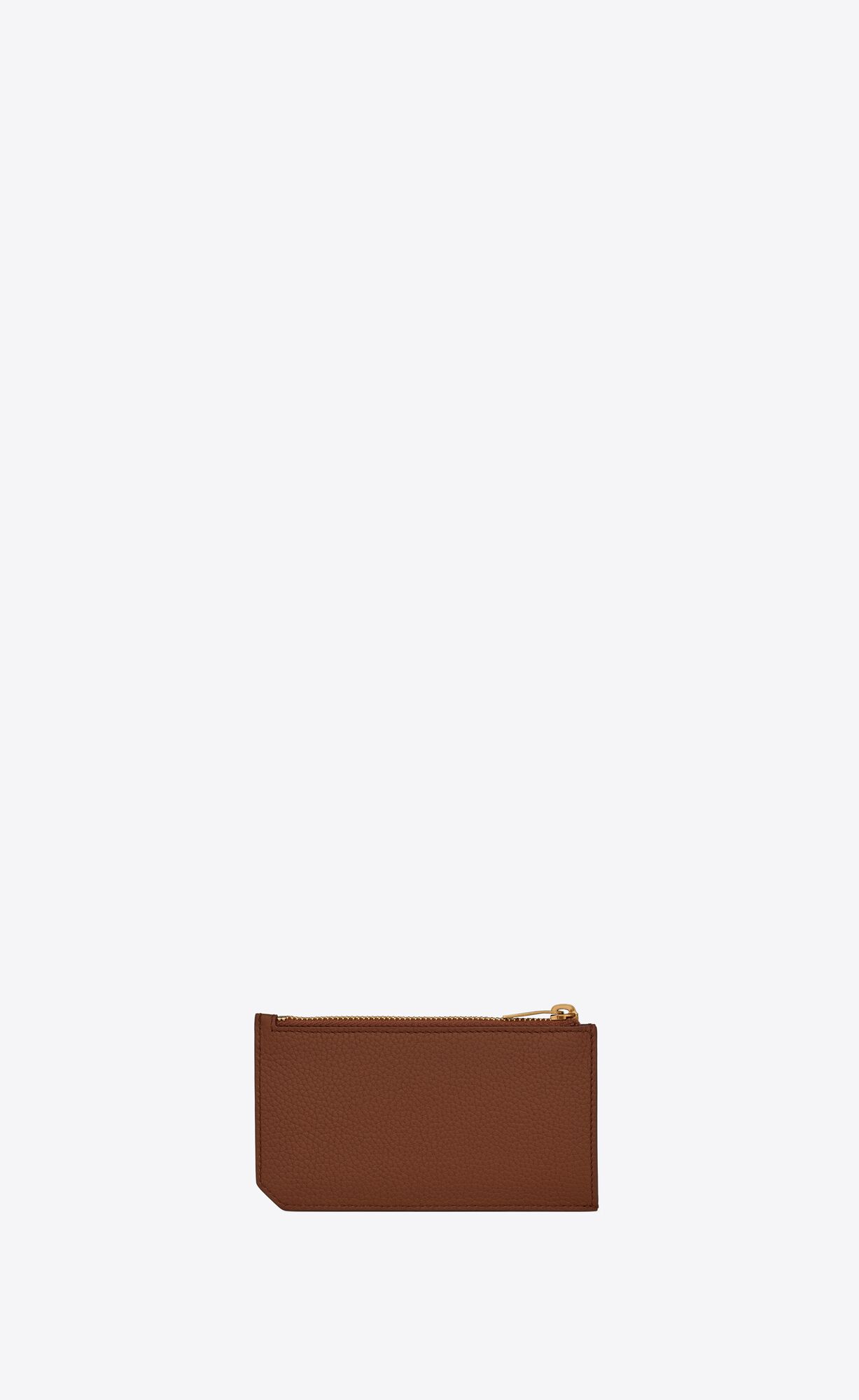 YSL Tiny Cassandre Zipped Fragments Credit Card Case In Grained Kozene Hnede | 09756-GTSW