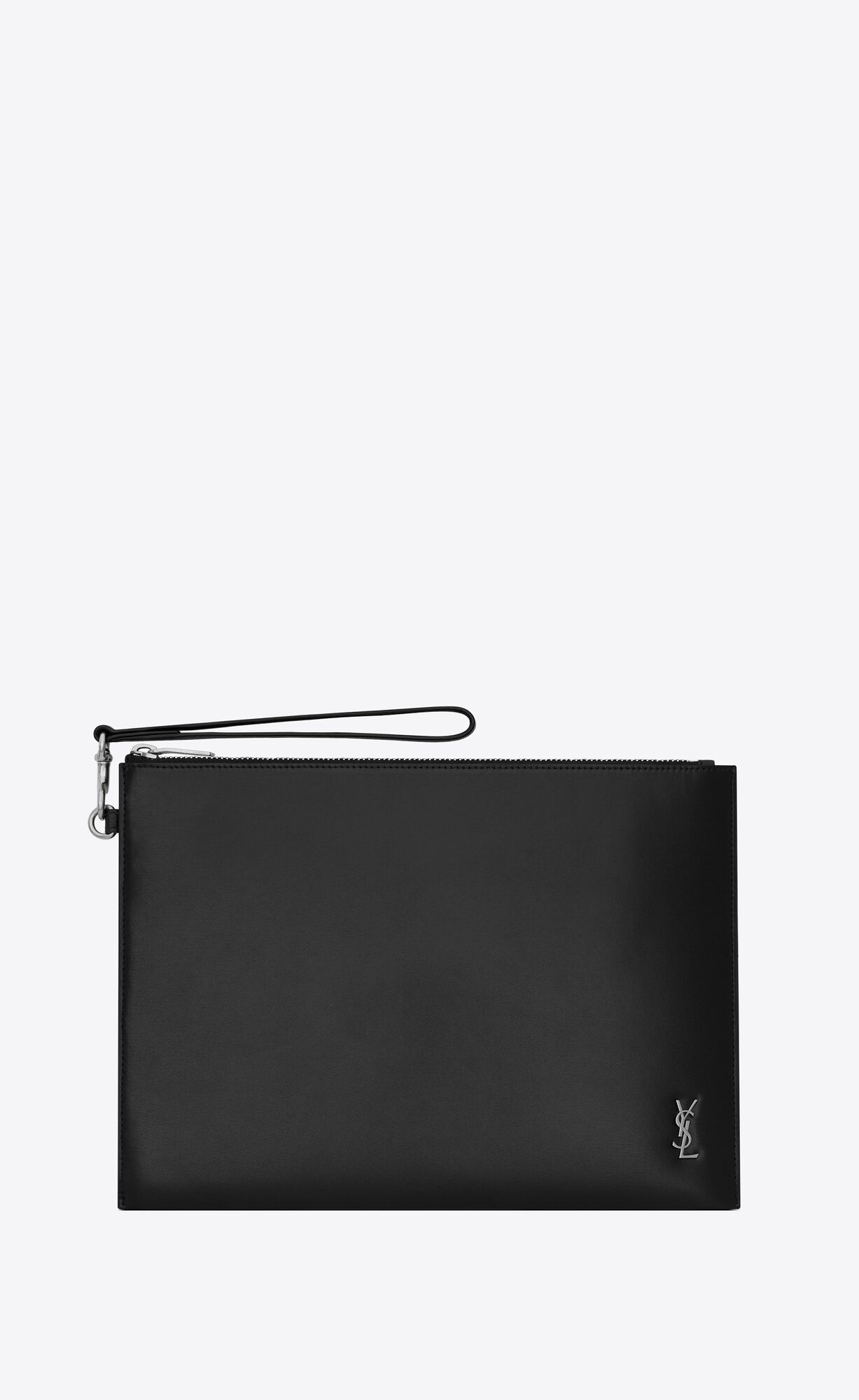 YSL Tiny Cassandre Zipped Tablet Holder In Shiny Kozene Noir | 60738-SIWG