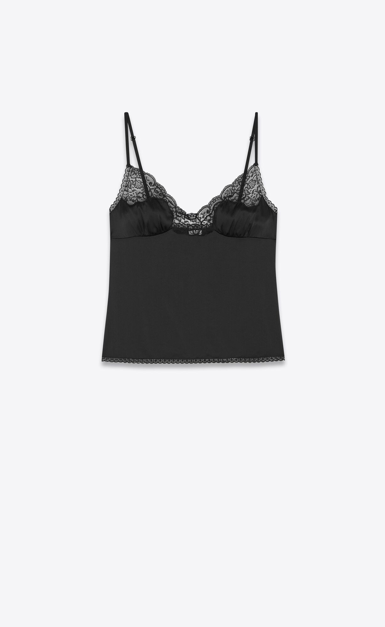 YSL Top In Crepe Satin And Cipkovane Noir | 28365-FQGY