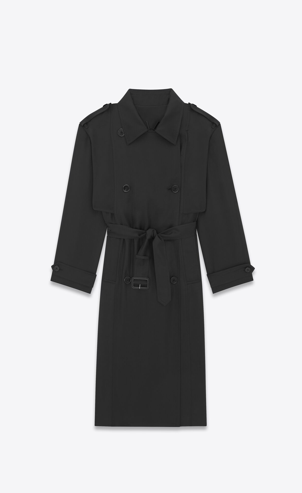 YSL Trench Coat In Silk Satin Čierne | 64389-OHNZ