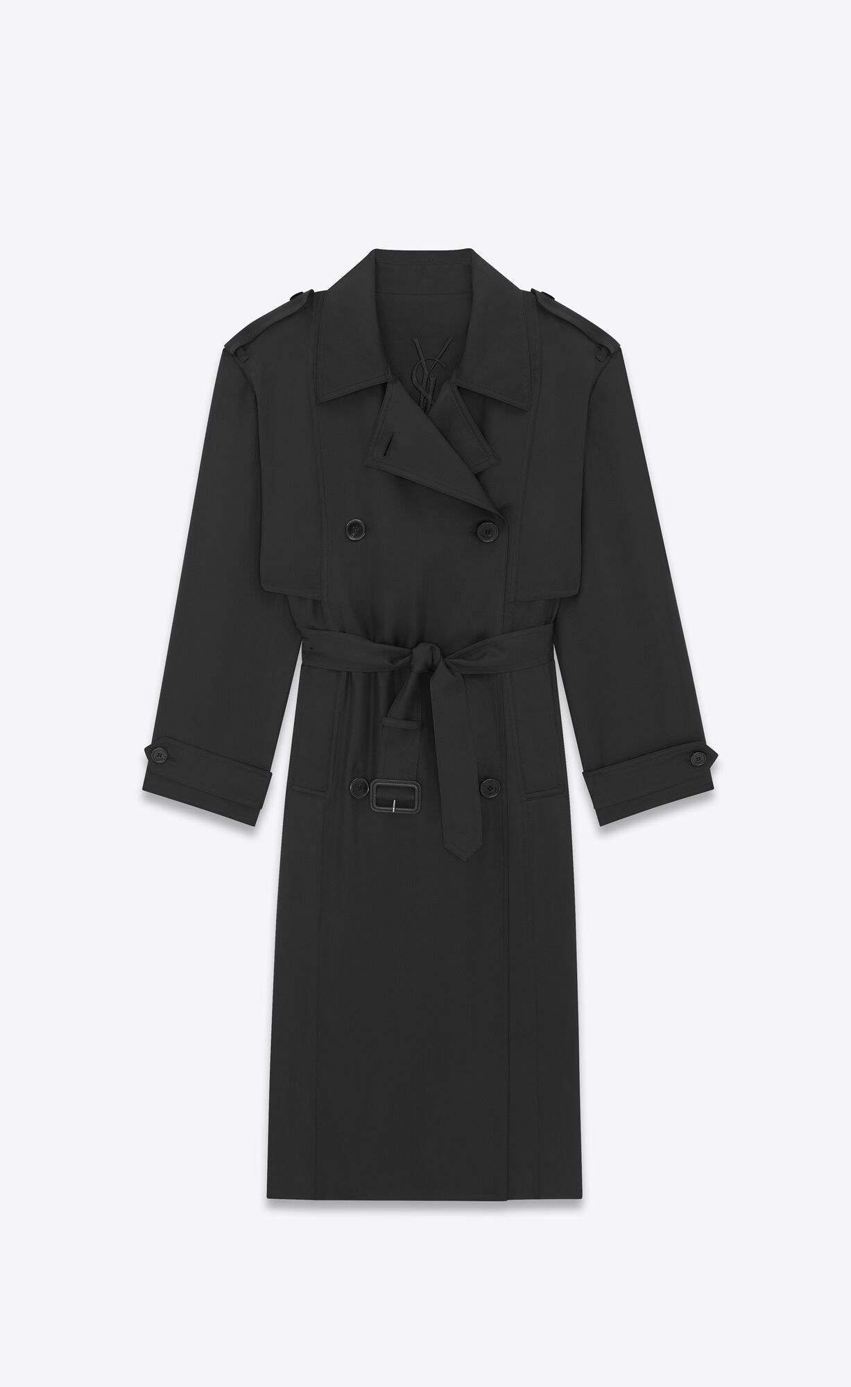 YSL Trench Coat In Silk Satin Čierne | 64389-OHNZ