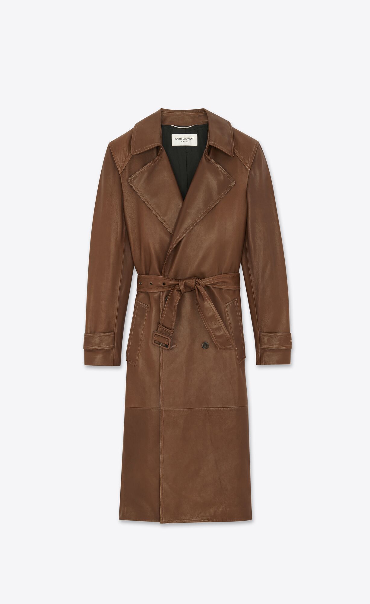 YSL Trench-coat In Lambskin Brun Chene | 49067-KXUG