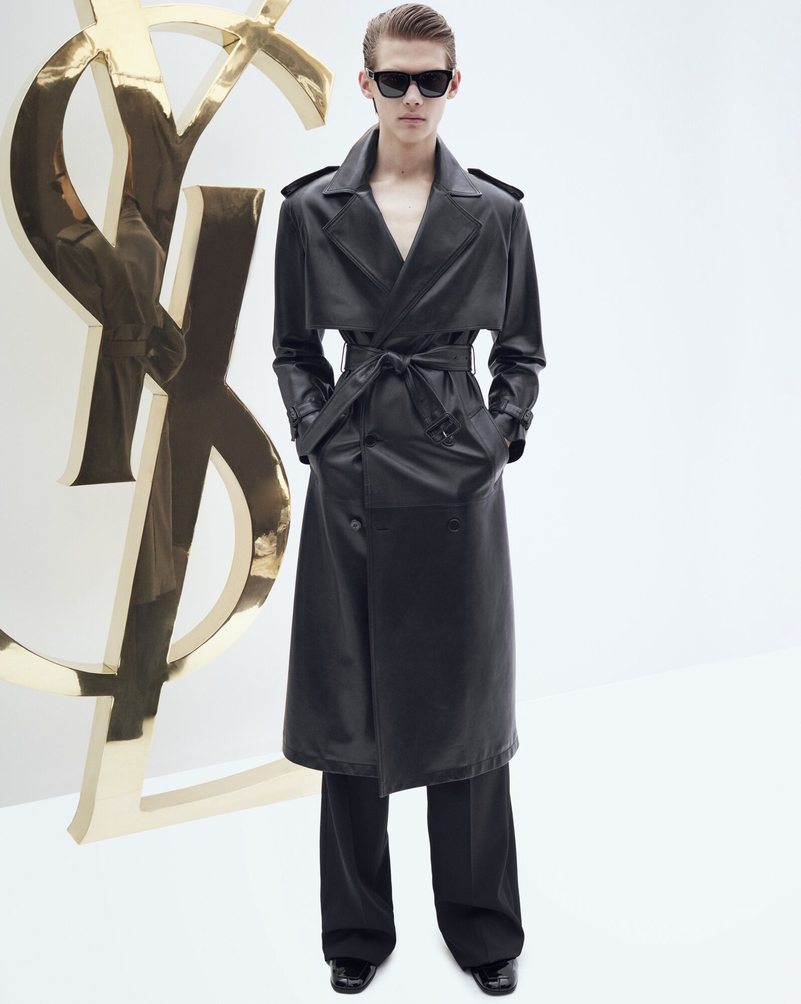 YSL Trench-coat In Lambskin Čierne | 85407-MIFK