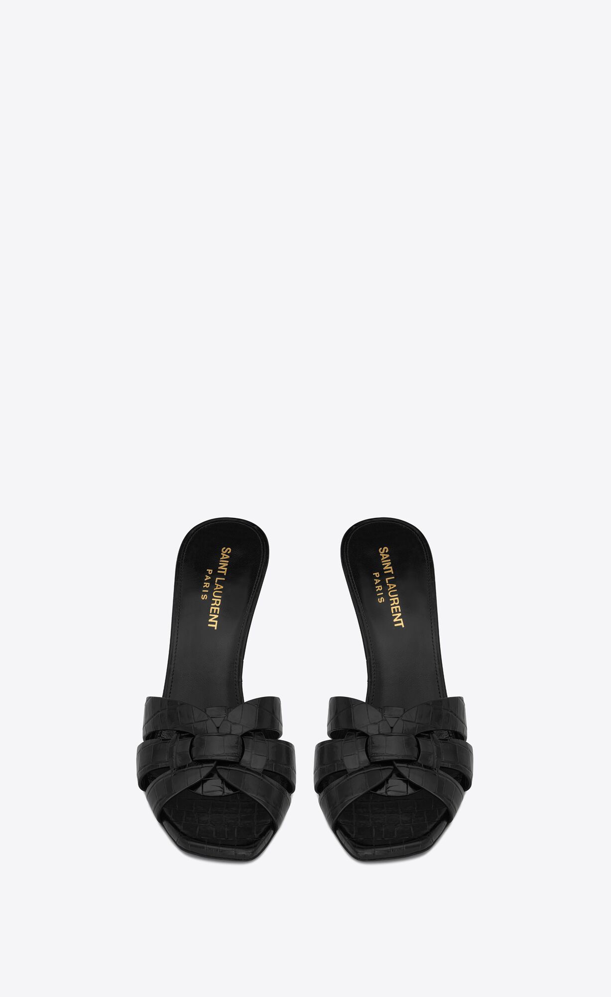 YSL Tribute Mules In Crocodile-embossed Shiny Kozene Čierne | 25091-SMCB