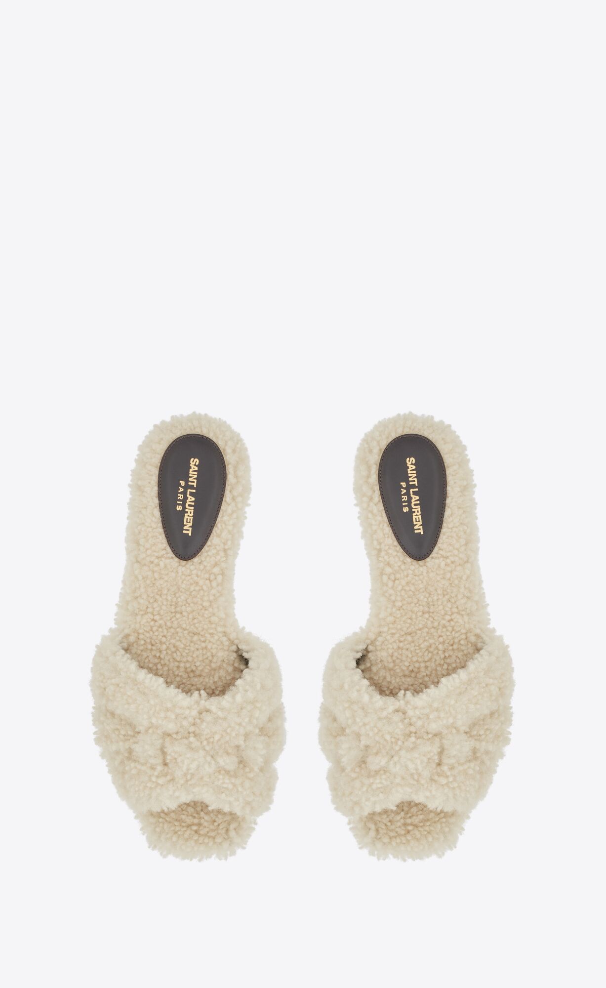 YSL Tribute Mules In Shearling Naturel | 03576-OJQY