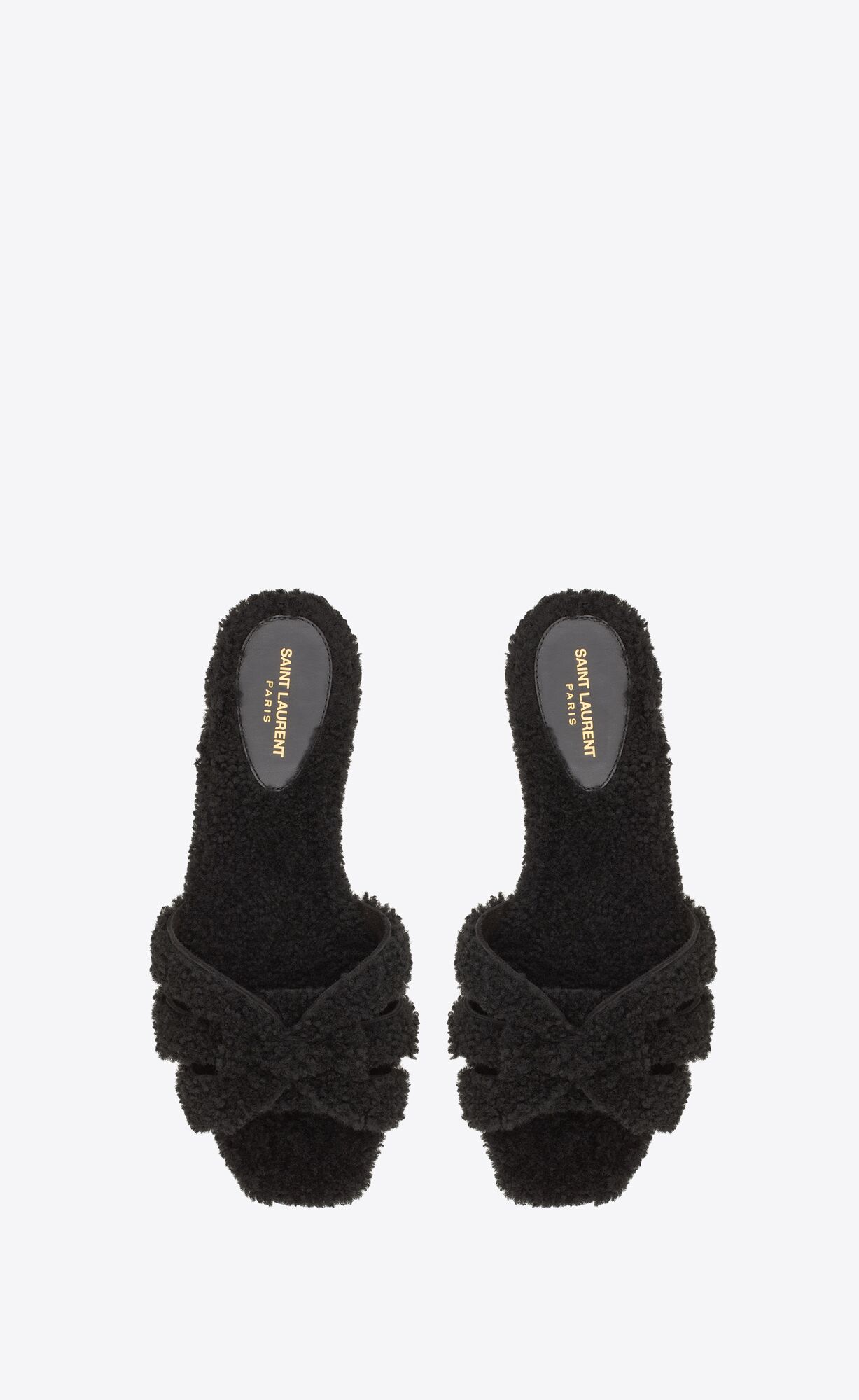 YSL Tribute Mules In Shearling Noir | 28457-HVYB