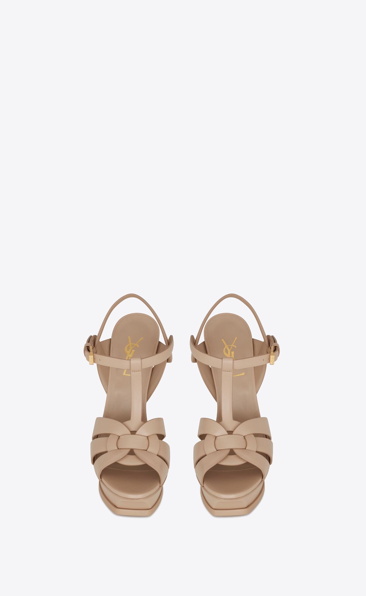 YSL Tribute Platforme Sandals In Smooth Kozene Tmavo Béžové | 81394-GUWR