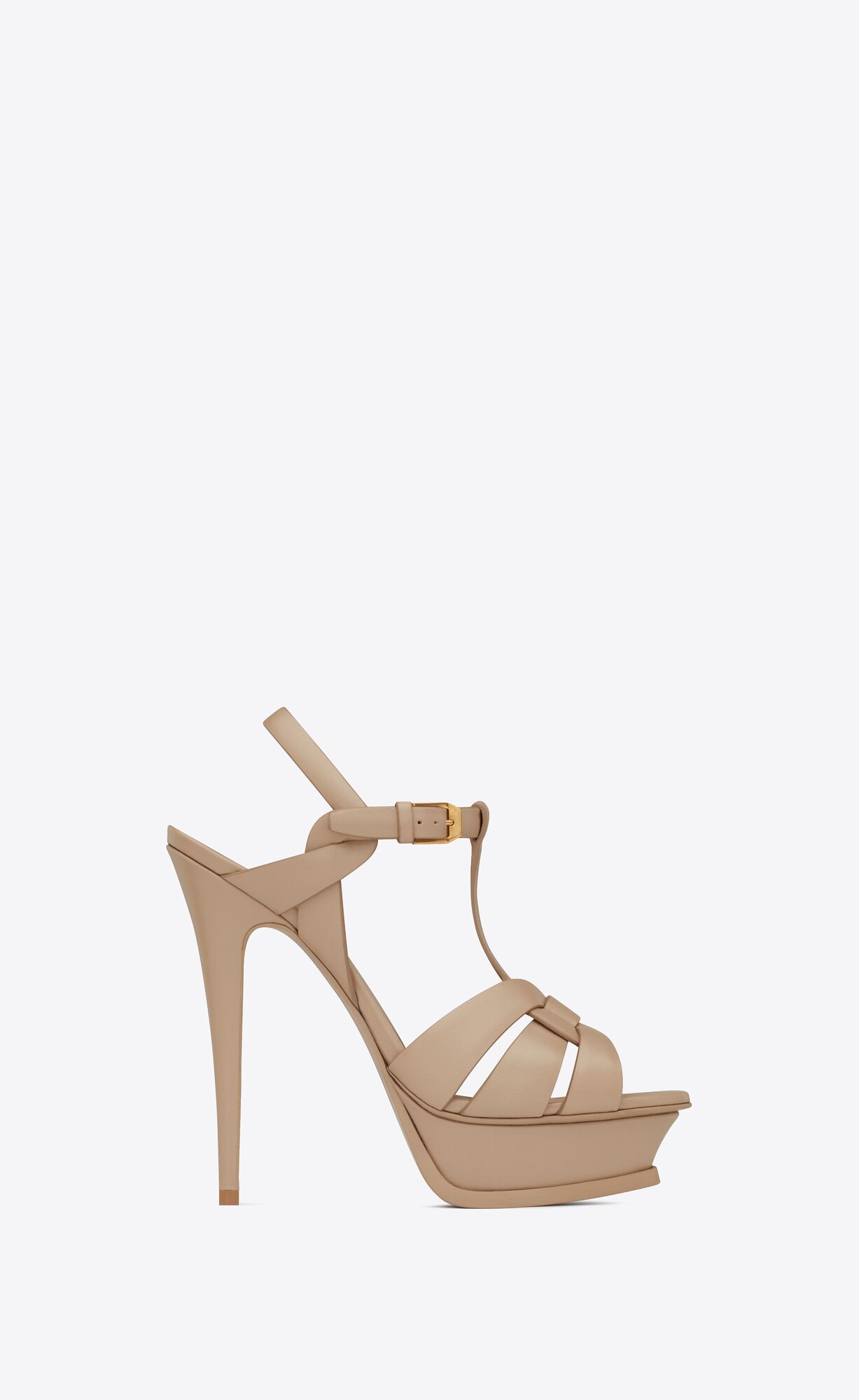 YSL Tribute Platforme Sandals In Smooth Kozene Tmavo Béžové | 81394-GUWR