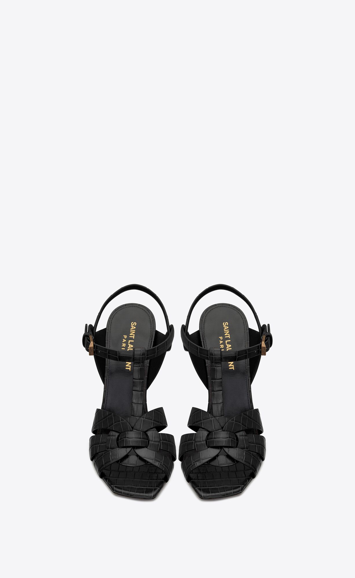 YSL Tribute Sandals In Crocodile-embossed Shiny Kozene Čierne | 79054-RLTA