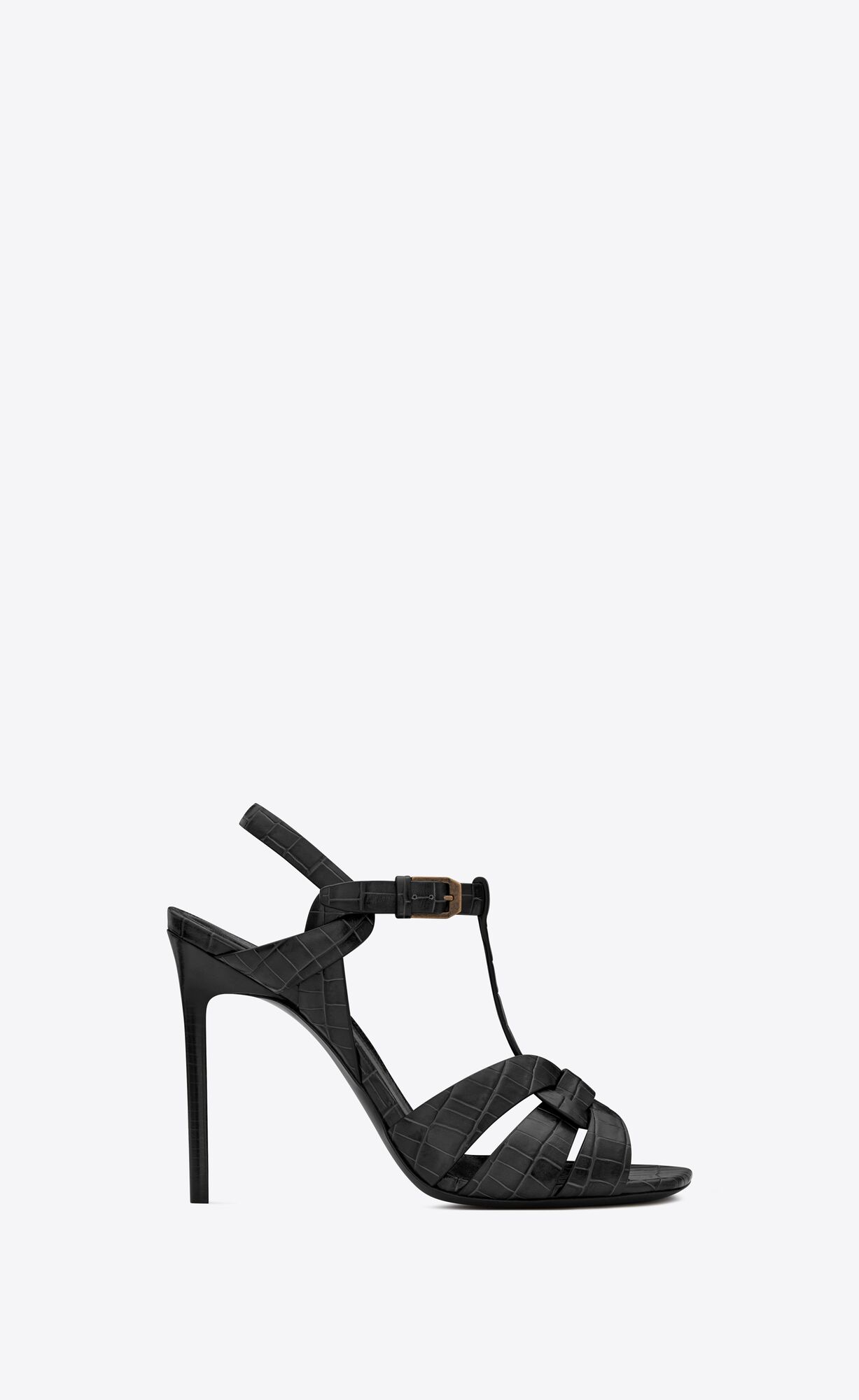 YSL Tribute Sandals In Crocodile-embossed Shiny Kozene Čierne | 79054-RLTA