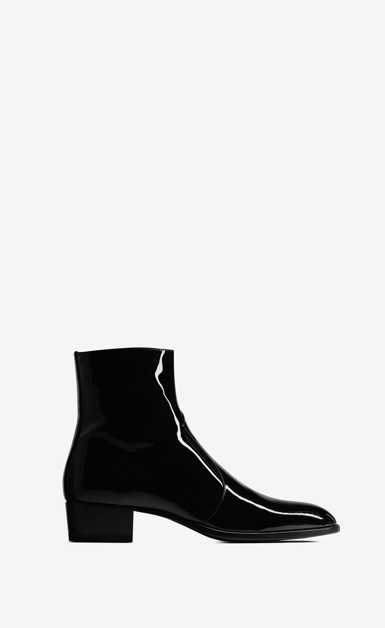 YSL Wyatt Zipped Boots In Lakovane Kozene Noir | 23158-AJEX