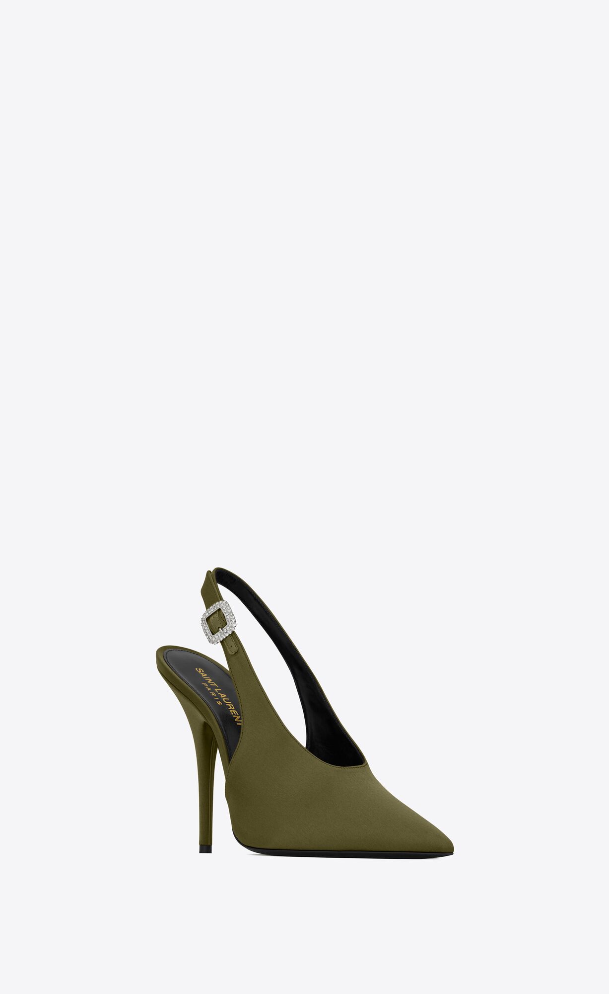 YSL Yasmeen Slingback Pumps In Silk Satin Kaki | 01257-NLUZ