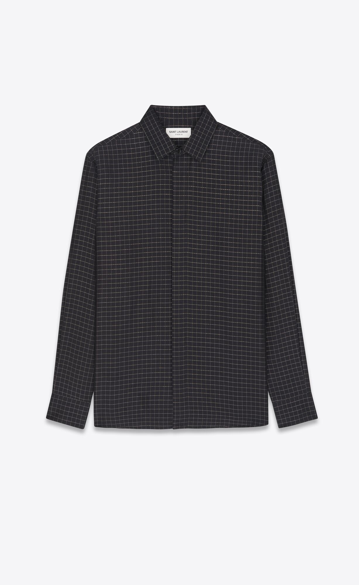 YSL Yves Collar Klasické Shirt In Checked Viscose Noir Or | 07469-TCUI