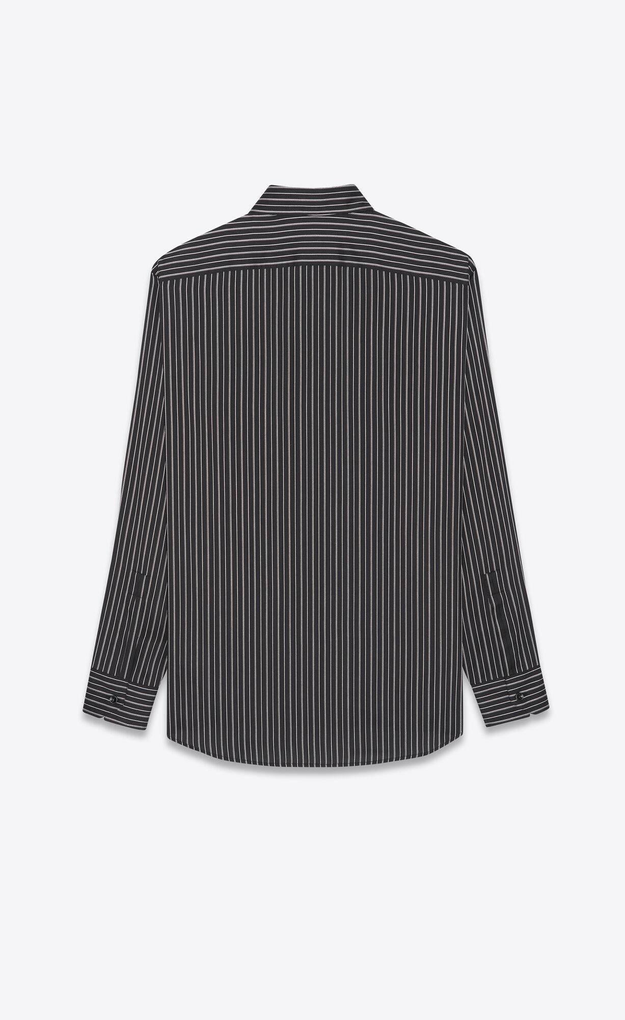 YSL Yves Collar Klasické Shirt In Pruhované Silk Noir Craie | 35420-WEMS