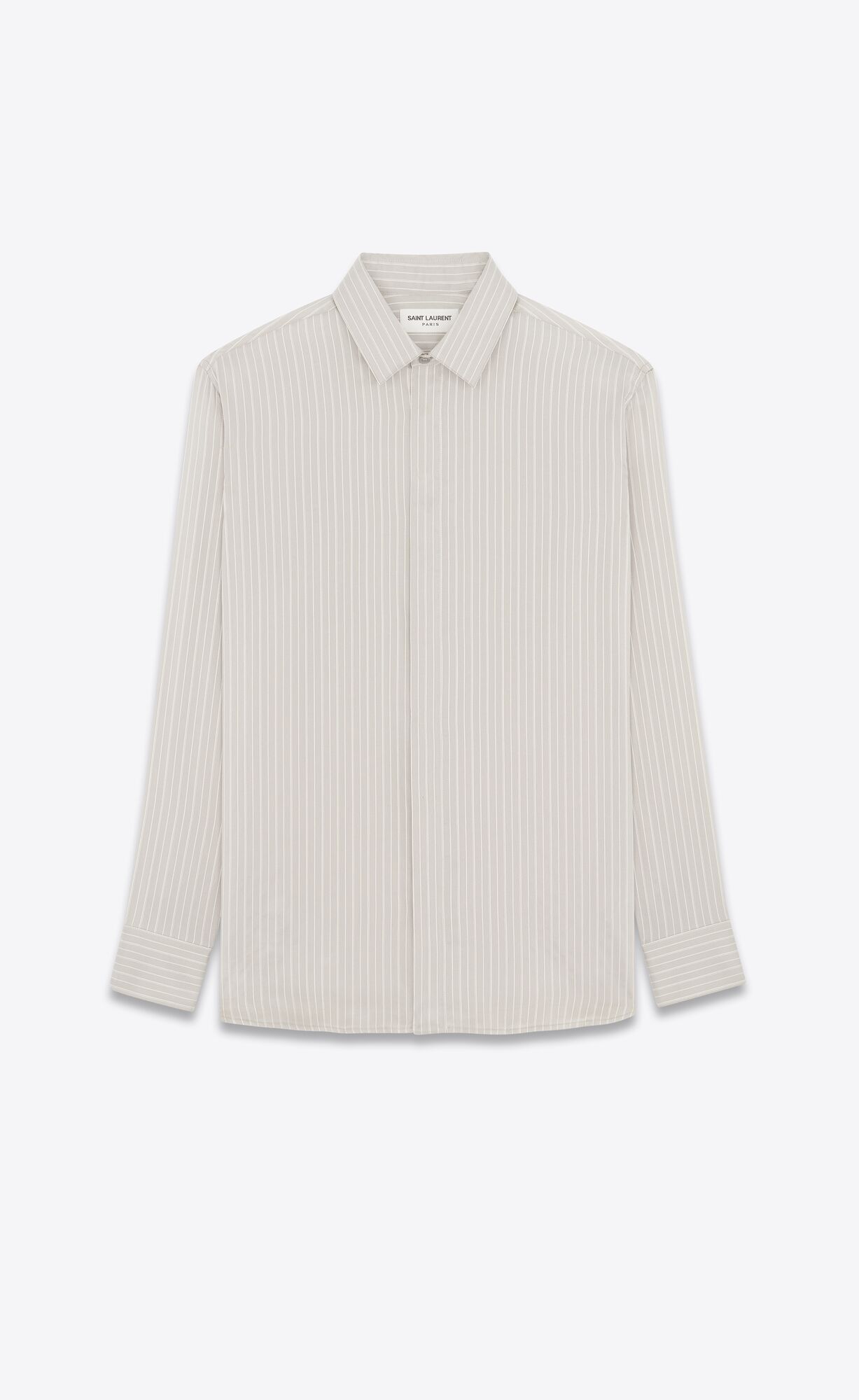 YSL Yves Collar Klasické Shirt In Pruhované Silk Gris Craie | 89312-CSRL