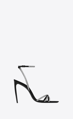 YSL Ava Sandals In Crepe Satin With Rhinestones Čierne | 43526-GRTS