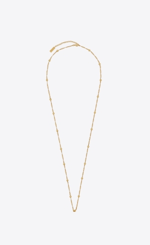 YSL Ball And Intertwined Chain Long Necklace In Metal Zlate | 16805-QYLE