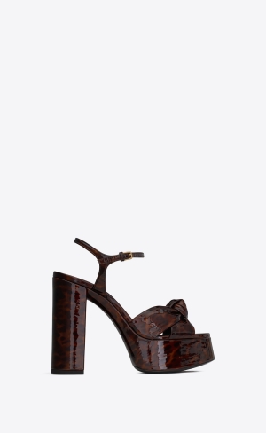 YSL Bianca Platforme Sandals In Tortoiseshell Lakovane Kozene Naturel | 04358-TYJM