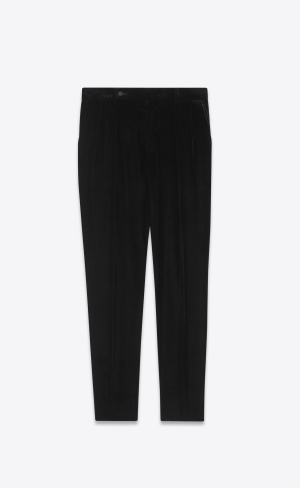 YSL Carrot-fit Pants In Shimmering Velvet Noir Brillant | 25836-NIBO