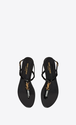 YSL Cassandra Sandals In Lakovane Kozene Čierne | 14382-IDWQ