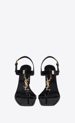 YSL Cassandra Sandals In Lakovane Kozene Čierne | 29876-BYTA