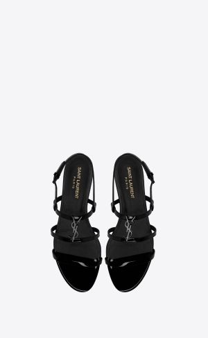 YSL Cassandra Sandals In Lakovane Kozene Čierne | 31975-BIDY