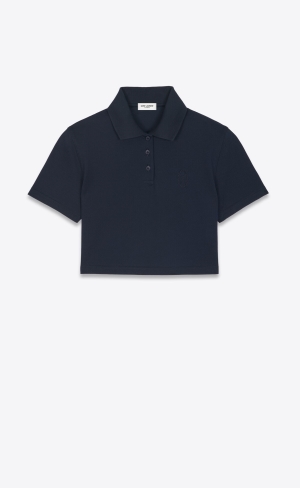 YSL Cassandre Cropped Polo Shirt Modre | 03842-WXMQ