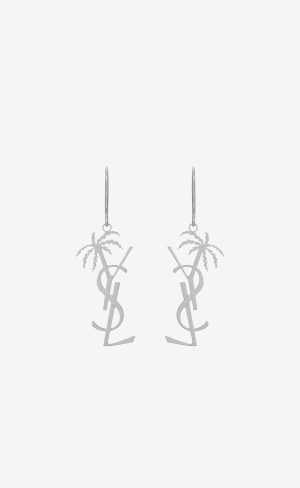 YSL Cassandre Palm Earrings In Metal Mirror | 07325-SABO