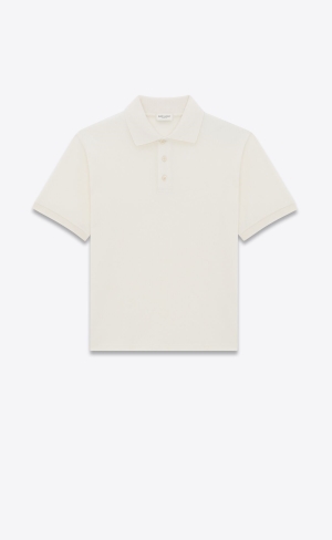 YSL Cassandre Polo Shirt In Bavlnene Piqué Naturel | 42163-EBGT