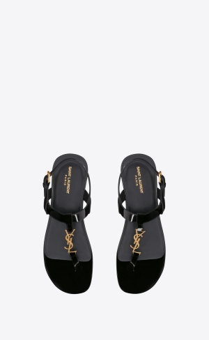 YSL Cassandre Sandals In Lakovane Kozene Čierne | 17450-SIVH