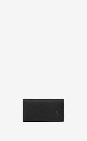 YSL Cassandre Shadow Saint Laurent Slim Keycase In Grained Kozene Čierne | 67381-SHPG