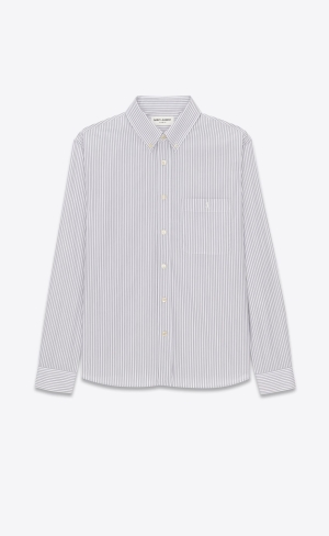 YSL Cassandre Shirt In Pruhované Bavlnene Poplin Blanc Et Noir | 32174-HAIO