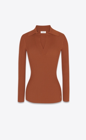 YSL Cassandre Top In Rebrovaný Knit Caramel | 17895-HZIQ