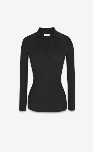 YSL Cassandre Top In Rebrovaný Knit Noir | 93842-TLGJ