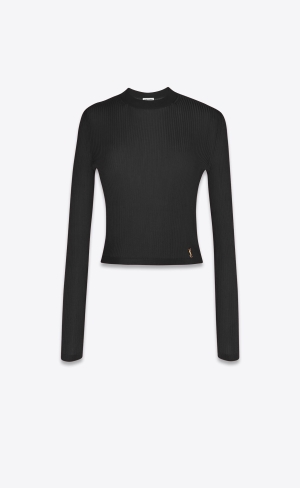 YSL Cassandre Top In Rebrovaný Knit Čierne | 16327-THZO