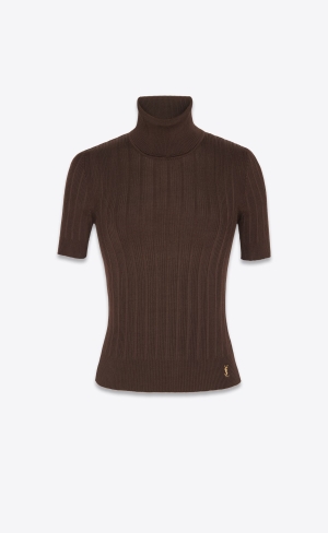 YSL Cassandre Top In Rebrovaný Silk Marron | 34985-CWXV