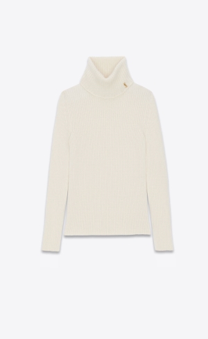 YSL Cassandre Turtleneck Svetrove Saty In Vlna, Cashmere And Mohair Naturel | 21673-ULHP