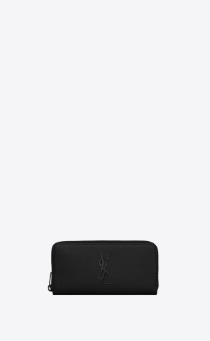 YSL Cassandre Zip-around Wallet In Grain De Poudre Embossed Kozene Čierne | 43087-QHNB