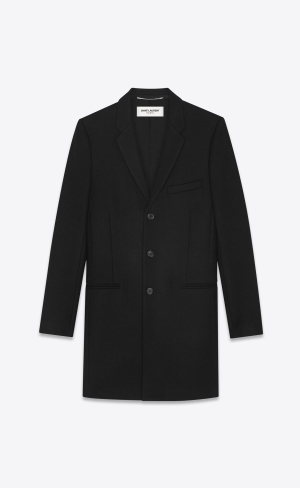 YSL Chesterfield Coat With Pointed Lapels In Vlna Čierne | 68739-DCBJ