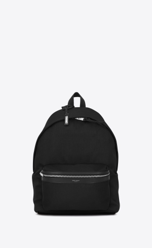 YSL City Backpack In Platene, Nylon And Kozene Čierne | 08962-SQYO