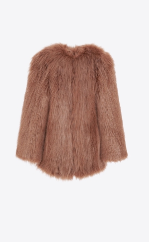 YSL Coat In Animal-free Fur Tabac | 81576-PVLQ