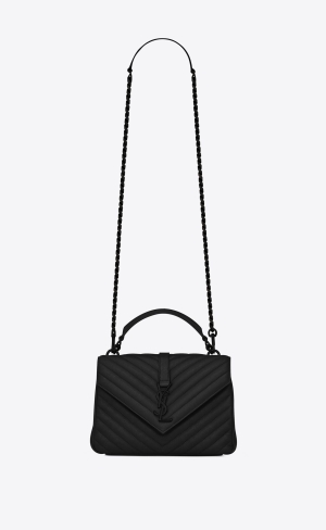 YSL College Medium Chain Bag In Prešívané Kozene Čierne | 13498-BHJI