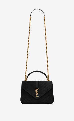 YSL College Medium Chain Bag In Prešívané Semisove Čierne | 16723-VRFH