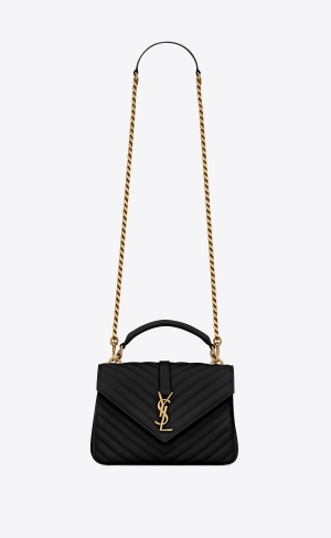 YSL College Medium Chain Bag In Prešívané Kozene Čierne | 93260-QDJA