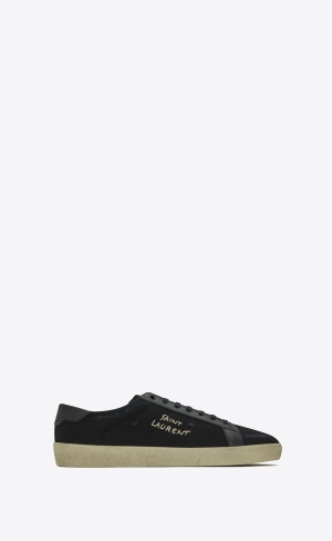 YSL Court Klasické Sl/06 Embroidered Sneakers In Platene And Smooth Kozene Čierne | 58436-TYRH